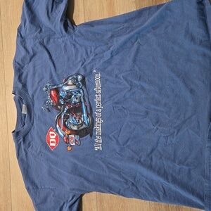 Uncommon blue Dairy Queen shirt with motorcycle Harley ? Y2K